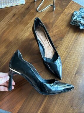 Ted Baker Black Patent Pointed-Toe Mid-Heel Pumps